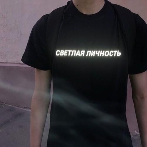 Bright Personality Harajuku Men T Shirt Reflective Fashion O-neck Short Sleeve Harajuku Male Tops Unisex Autumn Tee