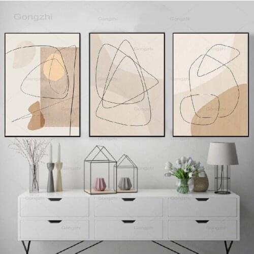Geometric Line Earth Tones Neutral Wall Art Canvas Painting Abstract Drawing Posters Contemporary Art Prints Home Decor Modern