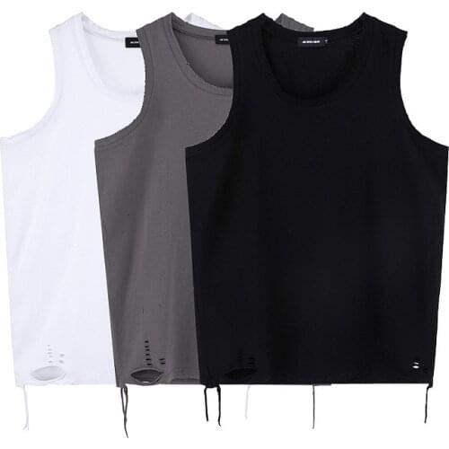 High Street Summer Vest For Man Hip Hop T-shirt Underwear Worn-out Waistcoat Sleevless Shirt Tank Top Men Gym Clothing