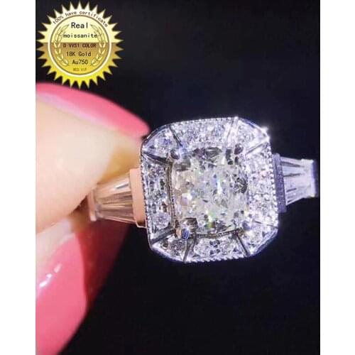 100% 18K Gold 1ct Moissanite Diamond Ring D color VVS With national certificate 02