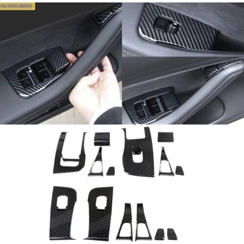 ABS carbon fiber Car Inner Door Armrest Window Lift Button Cover Kit car Accessories For tesla model 3 Y 2018 2019 2020 2021