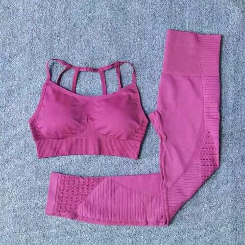Seamless Yoga Set Women Fitness Clothing Sportswear Female Gym Leggings Padded Push-up Strappy Sports Bra 2 Pcs Suits Jogging