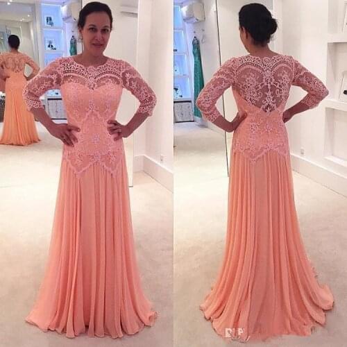 Coral Mother of the Bride Dresses A Line Long Sleeves Formal Godmother Evening Dresses Wedding Party Guests Gowns Mothers Dress