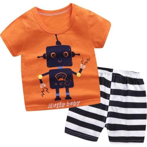 ZWY790 Baby Boys Girls Cartoon Clothes Outfit Suit Cute Children Summer Cotton 2-10 Years Kids Boys Clothes Sets T-Shrit+Shorts