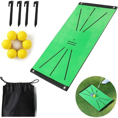 1set Golf Swing Hitting Mat Batting Direction Mark Trace 60 * 30cm Training Pad Including Velcro with 6 Foam Balls 4 Fixing Pins