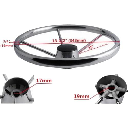 343mm Boat Steering Wheel Stainless Steel 5 Spoke 25 Degree 3/4'' Shaft For Vessels Yacht Speedboat Boat Accessories Marine