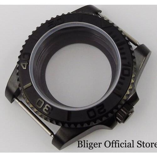 Brushed Black PVD Watch Case Fit NH35 NH36 NH35A MIYOTA 8215 Ceramic Bezel Insert Seeing Through Backcover