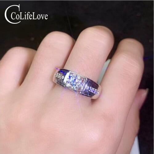 CoLife Jewelry 925 Silver Moissanite Ring for Man 6.5mm F Color Moissanite Silver Ring Real Silver Moissanite Man Jewelry