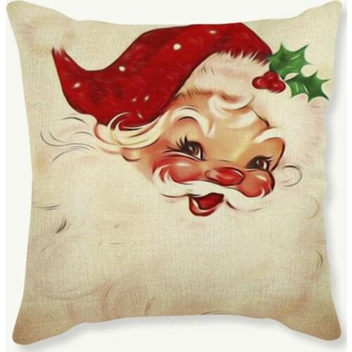 Christmas Santa Claus Throw Pillow Case For Indoor Decoration Christmas Tree Cute Bear Print Linen Sofa Cushion Cover Pillowcase