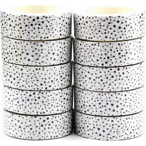 NEW 10pcs/Lot Decorative Cute Black Dots on White Washi Tapes DIY Scrapbooking Bullet Journal Masking Tape Kawaii Stationery