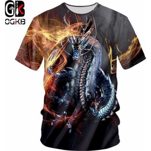 OGKB New Harajuku Men Casual Tshirt Funny Print Fire Dragon 3D T-shirt Man Hiphop Streetwear Tee Shirts Short Sleeve T Shirt 7XL