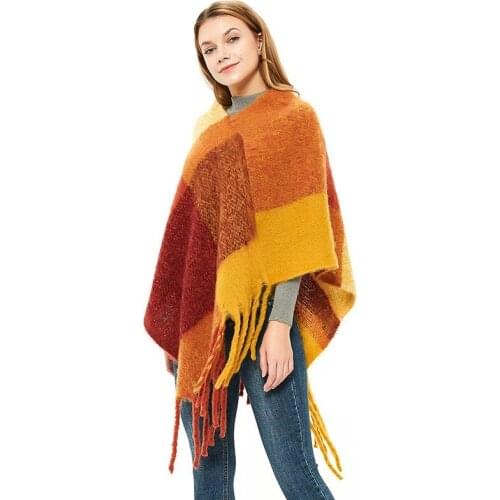 Autumn Winter New Women Cashmere Ponchos And Capes Fringed Plaid Thick Cloak Shawl Loop Yarn Soft Elegant Wraps Bufanda Mujer