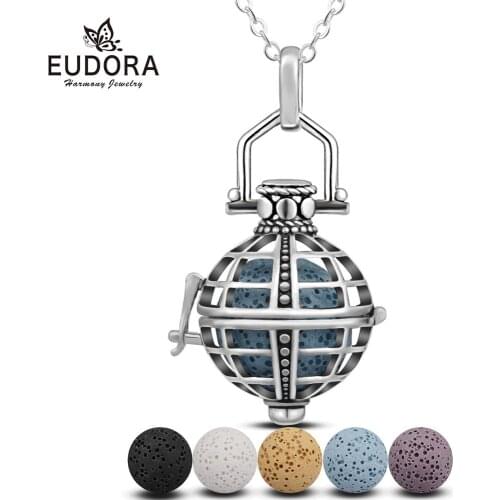 EUDORA 18mm Hollow cage Pendant Aromatherapy locket Diffuser Lava Necklace fit Colorful Volcanic Lava Stone Ball Jewelry BH094