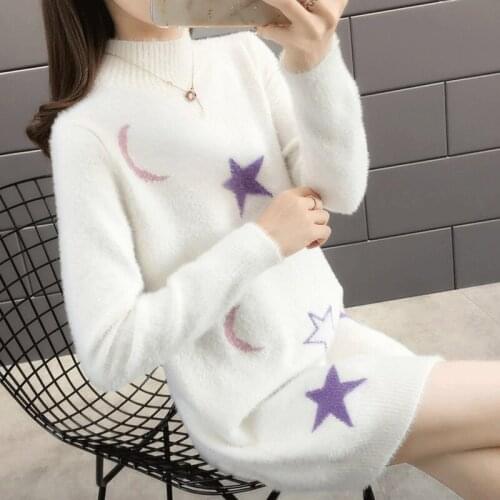 Stretch pullover Casual Sweater Female Autumn Winter New Loose Mid-Long Imitation Mink Cashmere Sweater Long sleeve Women Tops