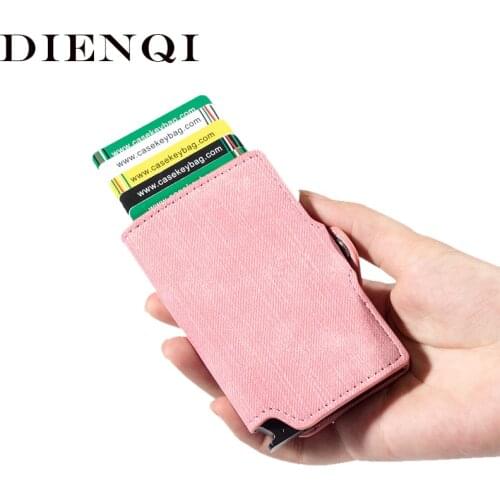 Rfid Blocking Card Holder Women Wallets Small Minimalist Metal Wallet Pink Mini Money Purses Ladies Short Wallet Blackpink 2021
