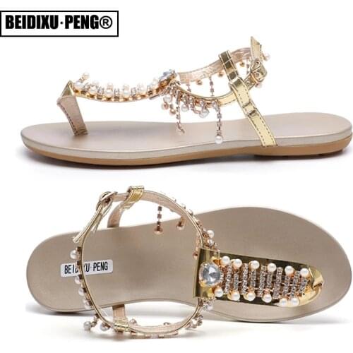 Crystal Sandals sandalia feminina2020 Summer Shoes Women Rhinestones Gladiator Flat Sandals Beach Vacation Shoes