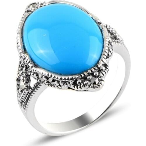 Silver 925 Sterling Turquoise & Marcasite Ring