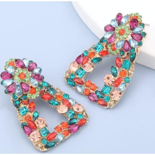 Pauli Manfi 2020 Fashion Metal Rhinestone Geometric Flower Earrings Womens Popular Banquet Jewelry Accessories