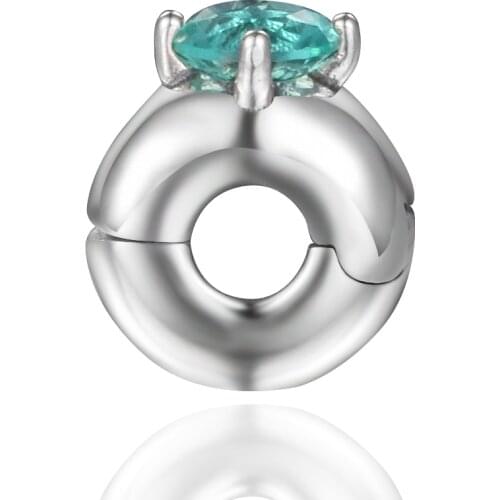 Fit Pandora Bracelets Green Round Solitaire Clip Charm Silver 925 Original Beads for Jewelry Making Sterling Silver Charms Bead