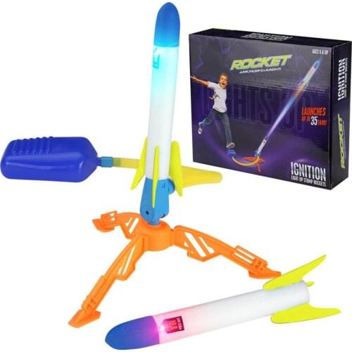 Creativity Rocket Set Air Pressed Rocket Launcher Luminous Foot Aerodynamic Racket Outdoor Puzzle Toys for Kids Boys Best Gifts