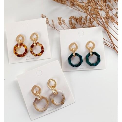 VSnow Korean Fashion Morandi Color Geometrical Dainty Earring for Women Girls Simple Hollow Resin Contrasted Earring Jewellery
