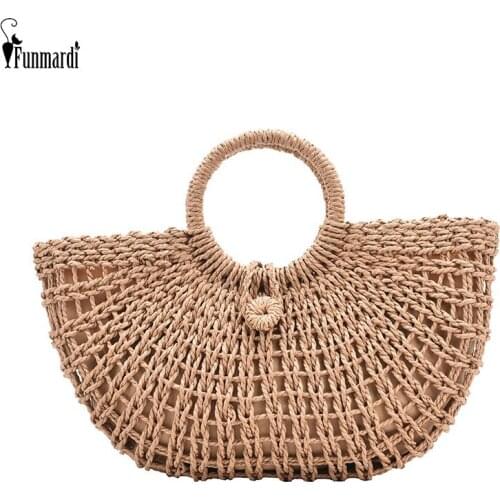 FUNMARD Straw Design Large Capacity Handbags Women Rattan Bag Hollow Out Beach Bags 2021 Summer Casual Fashion Tote Bag WLHB2363