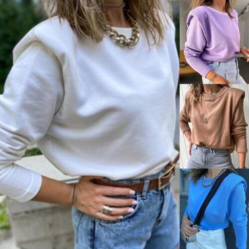 Women Autumn Winter Streetwear Long Sleeve Padded Shoulder Plush Sweatshirt Pullover Hoodie Oversize Cool Girls Casual Clothes