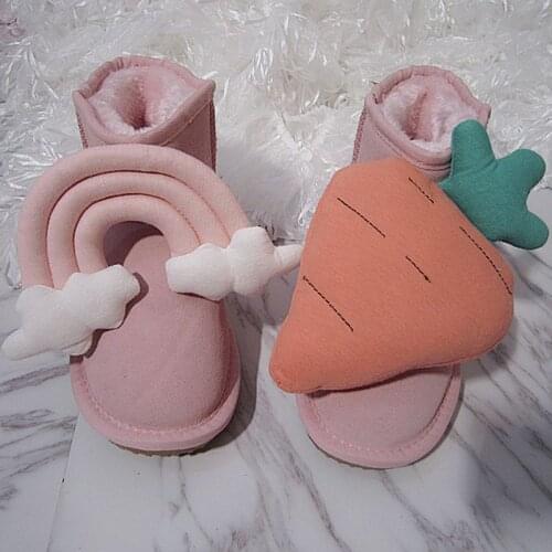 Original Snow Boots Autumn Winter Warm Shoes Woman New Handmade Pink Lovely Radish Doll Rainbow Fur Flats Ankel Boots For Women