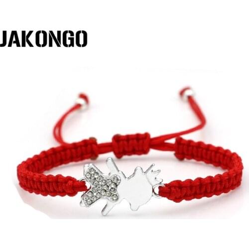 JAKONGO Crystal Love Prince Charm Braided Bracelet Red Rope Bracelet for Women Men Adjustable Handmade Bracelet