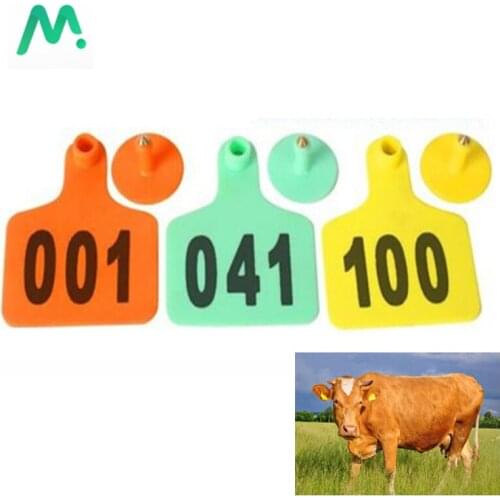 100Pcs Farm Livestock Cattle Ear Tag No. 001-100 Cow Ear Signage Tag Copper Head Earrings Animal Digital Identification Card