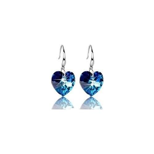 2016 fashion hot sell love blue heart female 925 sterling silver ladies stud earrings wholesale jewelry