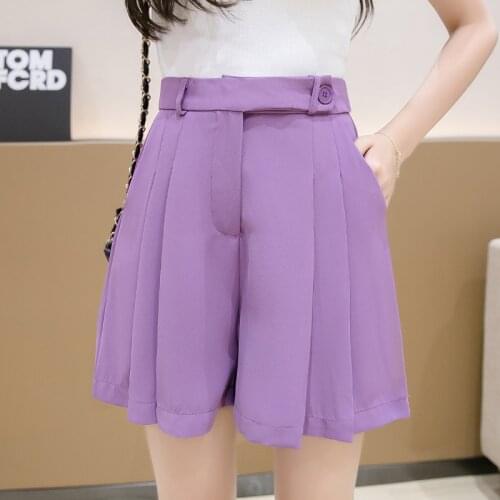 2021Korean Brief Design pleated Suit Shorts For Women Fashion Solid High Waist Wide Leg Shorts