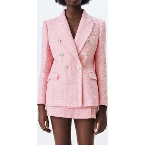 2021 Spring Fall Slim Chic V-neck Fashionable Simple Youth Suits Pink Lady 2-piece Shorts Suit OL Style Formal Pockets Female