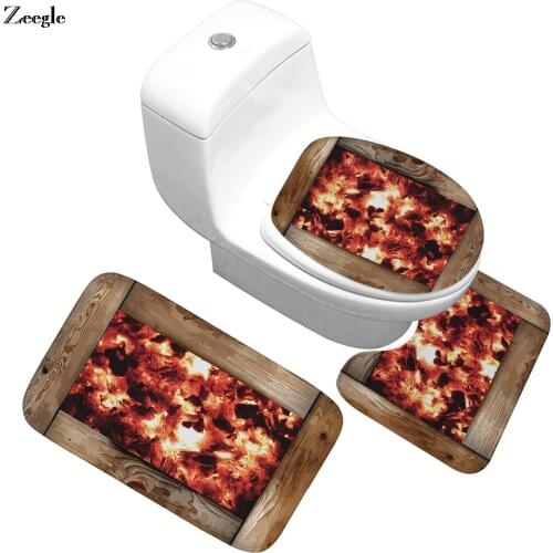 Zeegle 3pcs Bath Mat Set Flannel Soft Polyester Absorbent Toilet Seat Cover Toilet Pedestal Rug Foot Mat Anti Slip Bath Rug Set