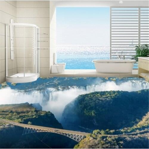Beibehang Personalized custom flooring 3D Canyon bridge floor stickers landscape thickening waterproof wear painting