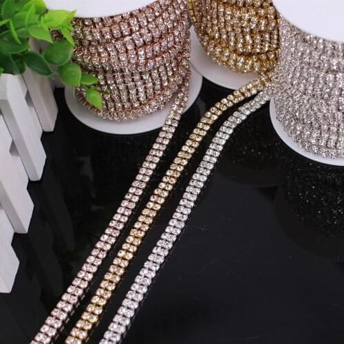 5 yard/Roll 2/4 Row Cake Ribbon Costume Dress Rhinestone Trim Applique Crystal Rhinestone Trim Chain Clear Close Chain