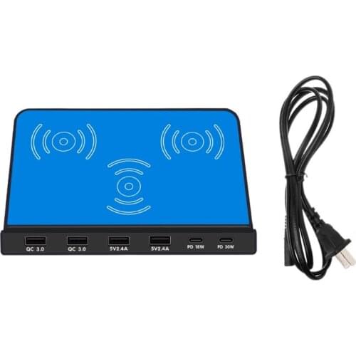 6Port 30W Type C PD QC3.0 USB Fast Charger 10W Wireless Charger Station Stand