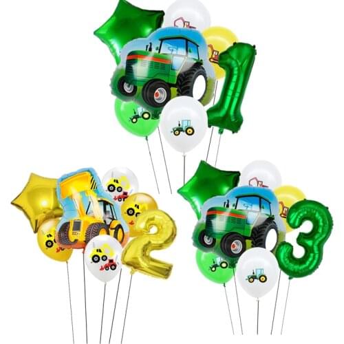 7pcs Farm tractor bulldozer Foil Balloons Set Excavator Helium Balloon Baby Shower Birthday Party Decoration Kids Toy Globos