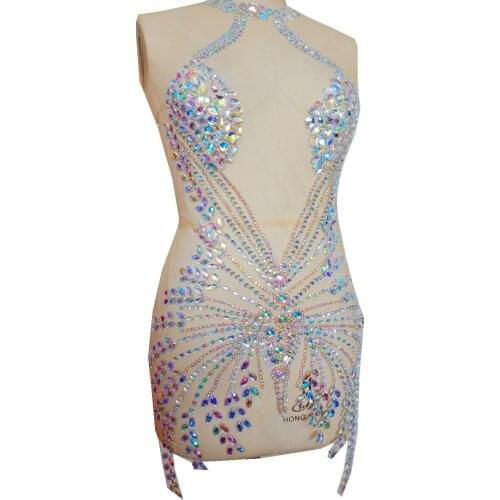 Handmade clear AB colour rhinestones applique crystal trim patches full body fore dress clothes accessory