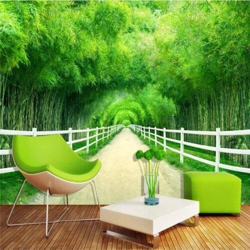 Bamboo forest fence path fresh 3D TV background wall production of wallpaper murals custom home wall