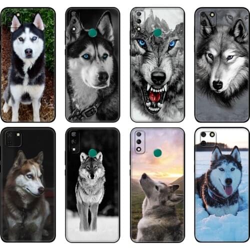 Black tpu Case For Huawei Y9S Y6S Y8S Y5P Y7P Y8P Case For Huawei Y5 lite Prime 2018 Y6 2019 Cover Animal Wolf Husky Dog