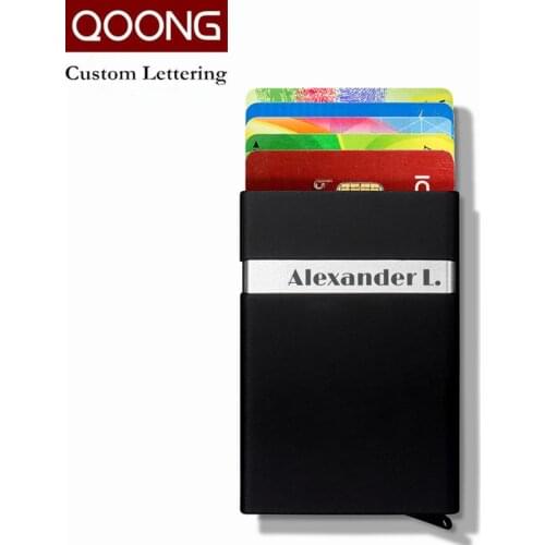 QOONG Custom Engraving Men Women Metal Credit Card Holder Automatic Pop Up Card Sets Business Card Wallet Case Passport Holder