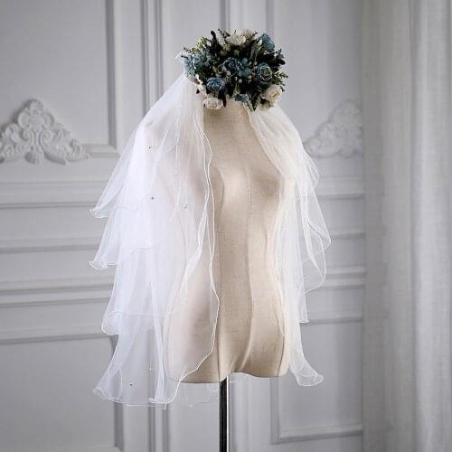 Kid Light Luxury Bowknot Wedding Veil Head Dress Halloween Queen Cos AccessoryPrincess Curling Pearl Headdress 4 Layers 82cm