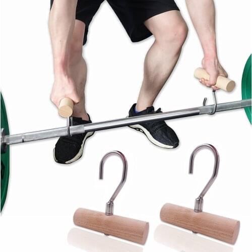 Pull Up Grips Arm Strength Deadlift Wooden Bar with Hook Gym Exercise Handles for Home Cable Deadlift Lifting Fitness Equipment