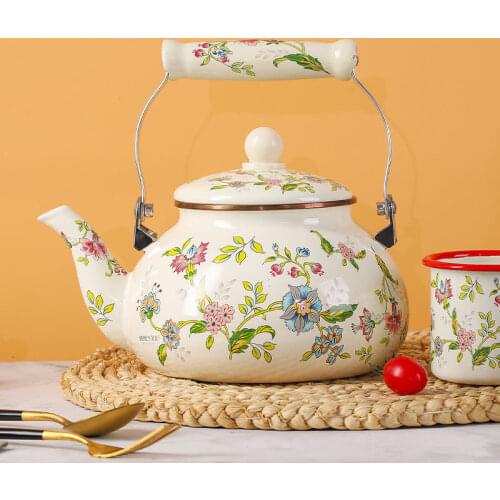 Enamel Water Kettles Milk Tea Kettle with Filter High Temperature Resistant Open Fire Universal for Household Induction Cooker