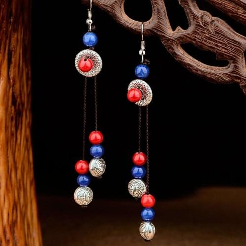 BOEYCJR Ethnic Natural Stone Tassel Earrings Handmade Vintage Earrings Fashion Jewelry Earrings for Women Arete Oorbel