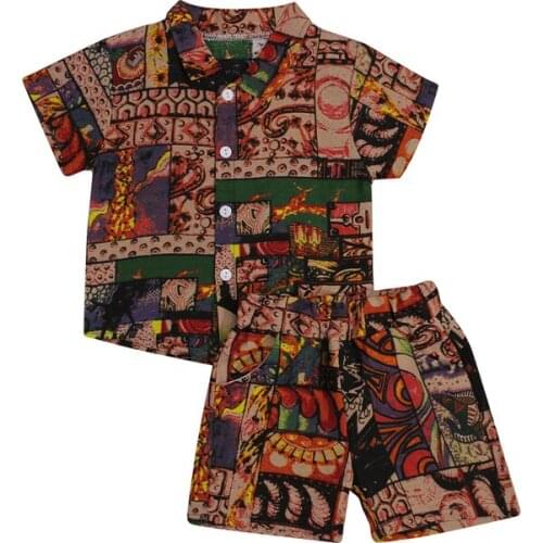 Fashion Boys Clothing Shirt Shorts Set Summer Toddlers Geometric/Floral/Dot/Letter Printing Short Sleeve Lapel Tops + Shorts