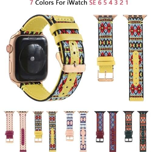 Ethnic style Leather Strap for Apple Watch Band SE 6 5 40mm 44mm Belt Bracelet Bands for iWatch Series 6 4 3 38mm 42mm Watchband