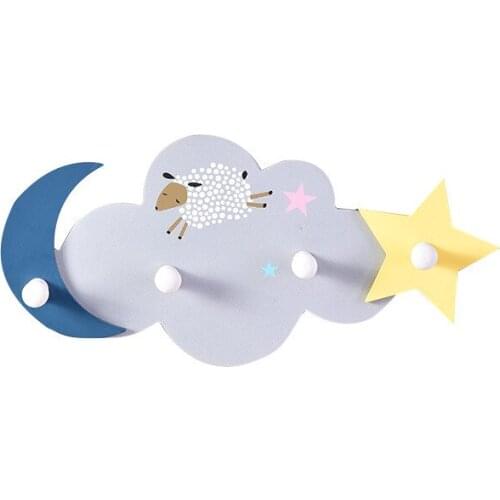 Creative cloud cartoon hook wall hanging door clothes hook bathroom wall row wooden wall decoration star and moon four hooks