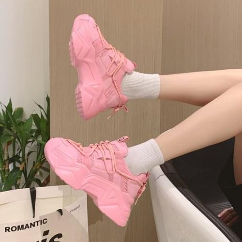 Women Chunky Sneaker Ladies Lace Up Vulcanized Shoes Casual Female Mesh Breathable Comfort Walking Shoes Woman 2021 Fashion